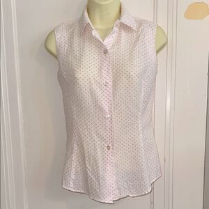 Vintage 60s Country Set white cotton sleeveless shirt/light pink polka dots‎